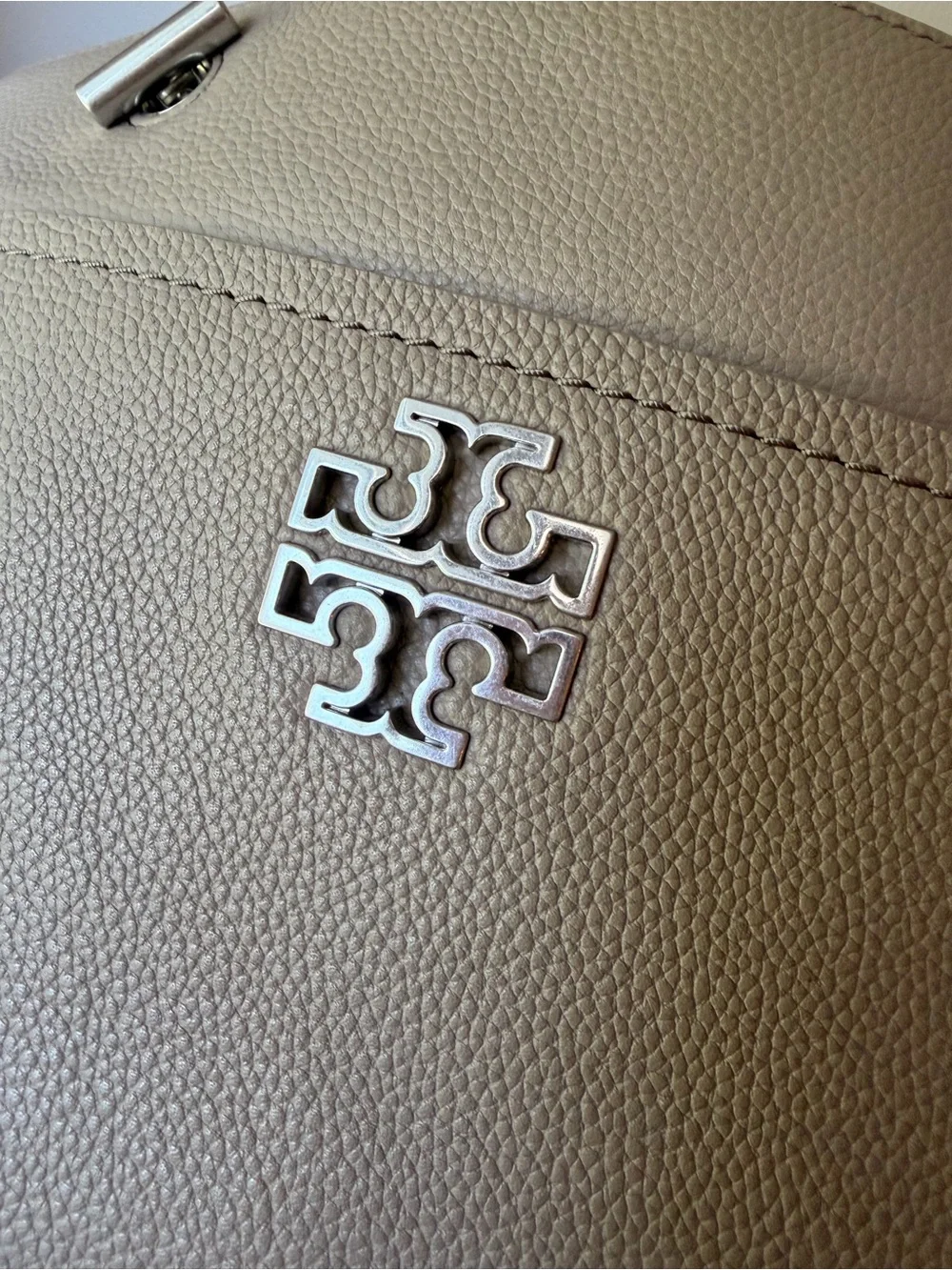 Tory Burch Pebbled Leather Tote in Light Gray